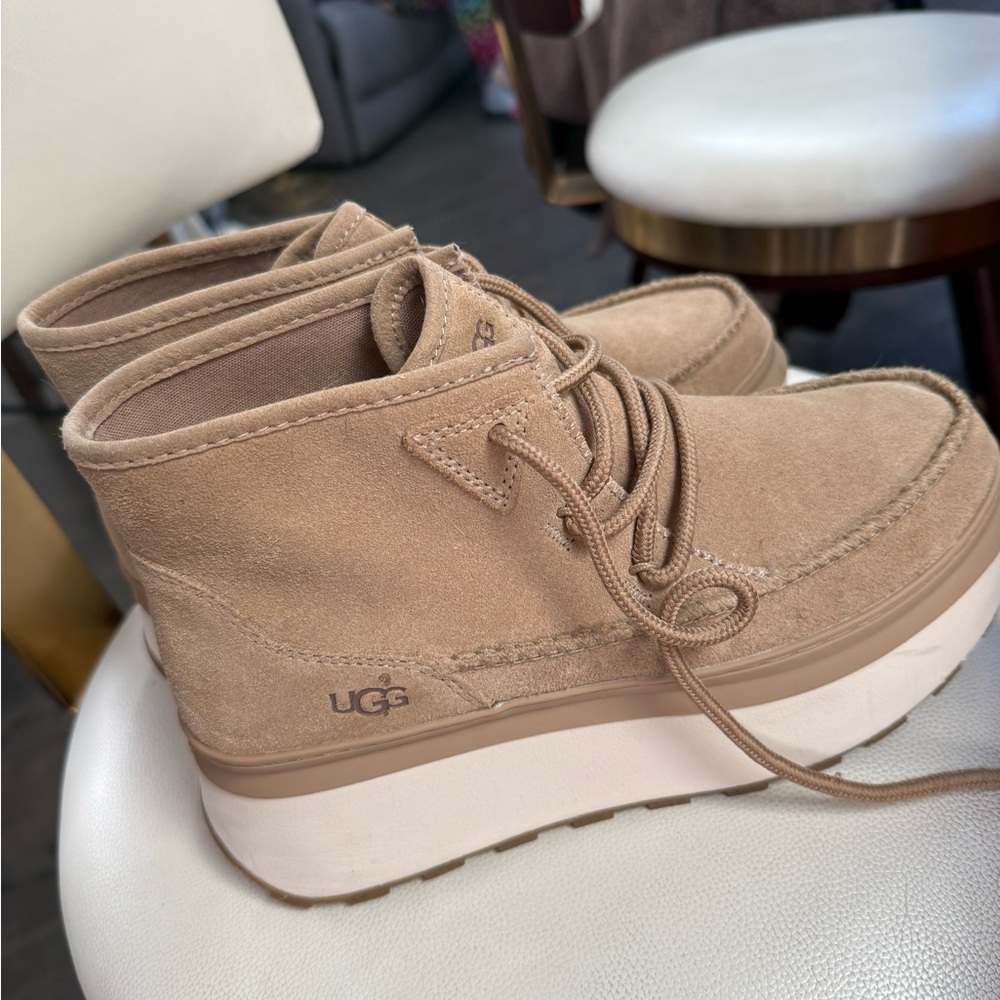 UGG Women's Beige Suede Platform Sneakers